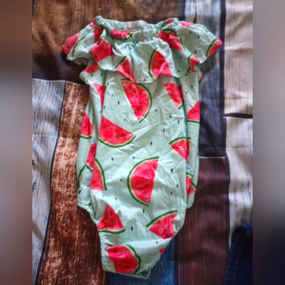 Bailey's Blossoms watermelon Romper new without tags 6T
